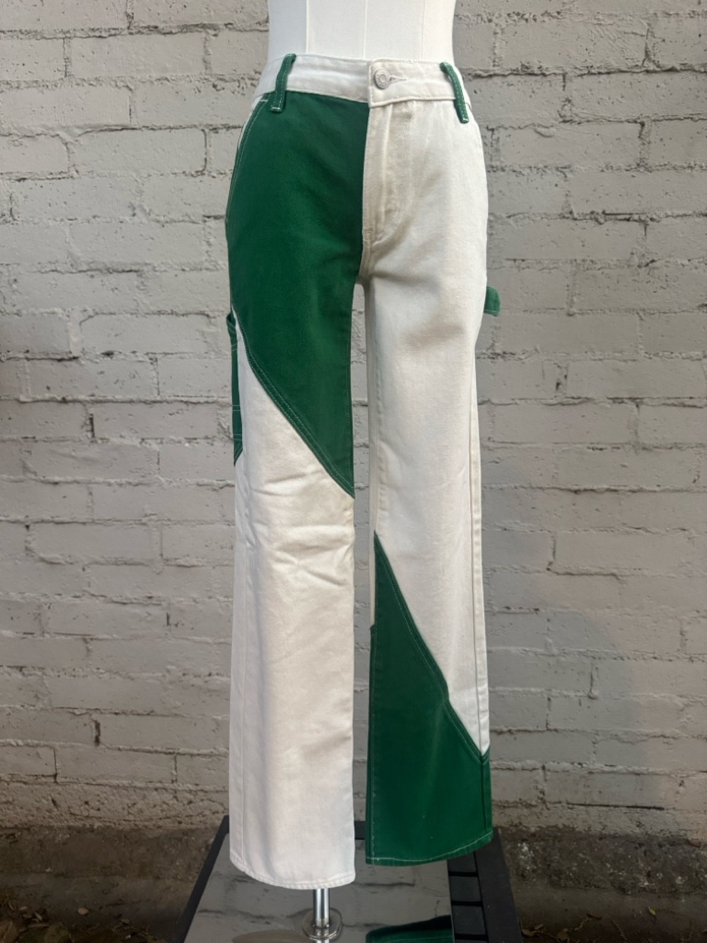 PacSun Green & White Paneled Low Rise Carpenter Pants Jeans Size 23 - Picture 5 of 14